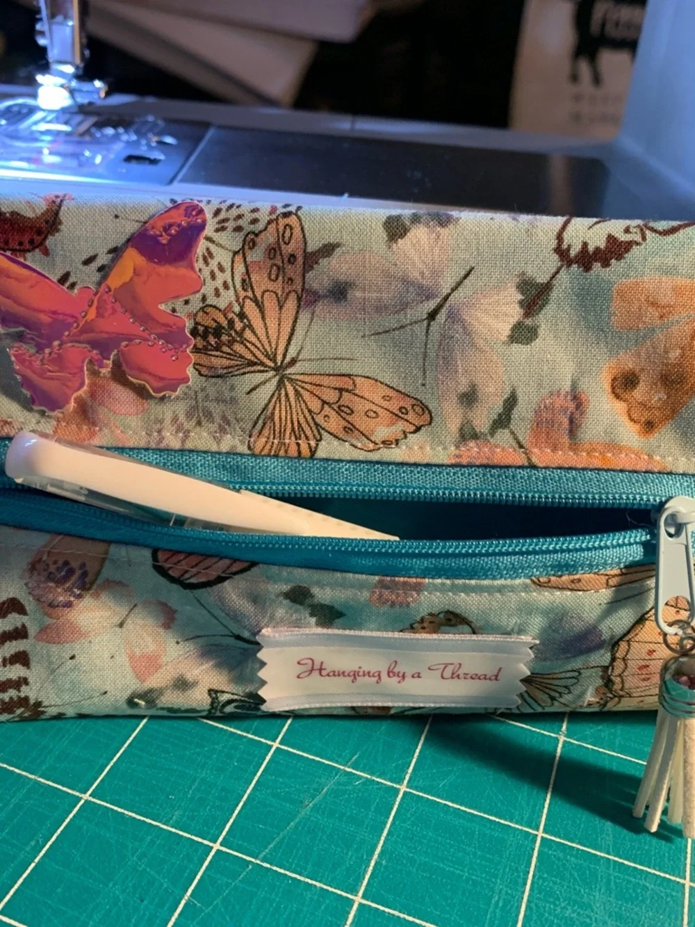 Teal Butterfly Pencil Case with Tassel